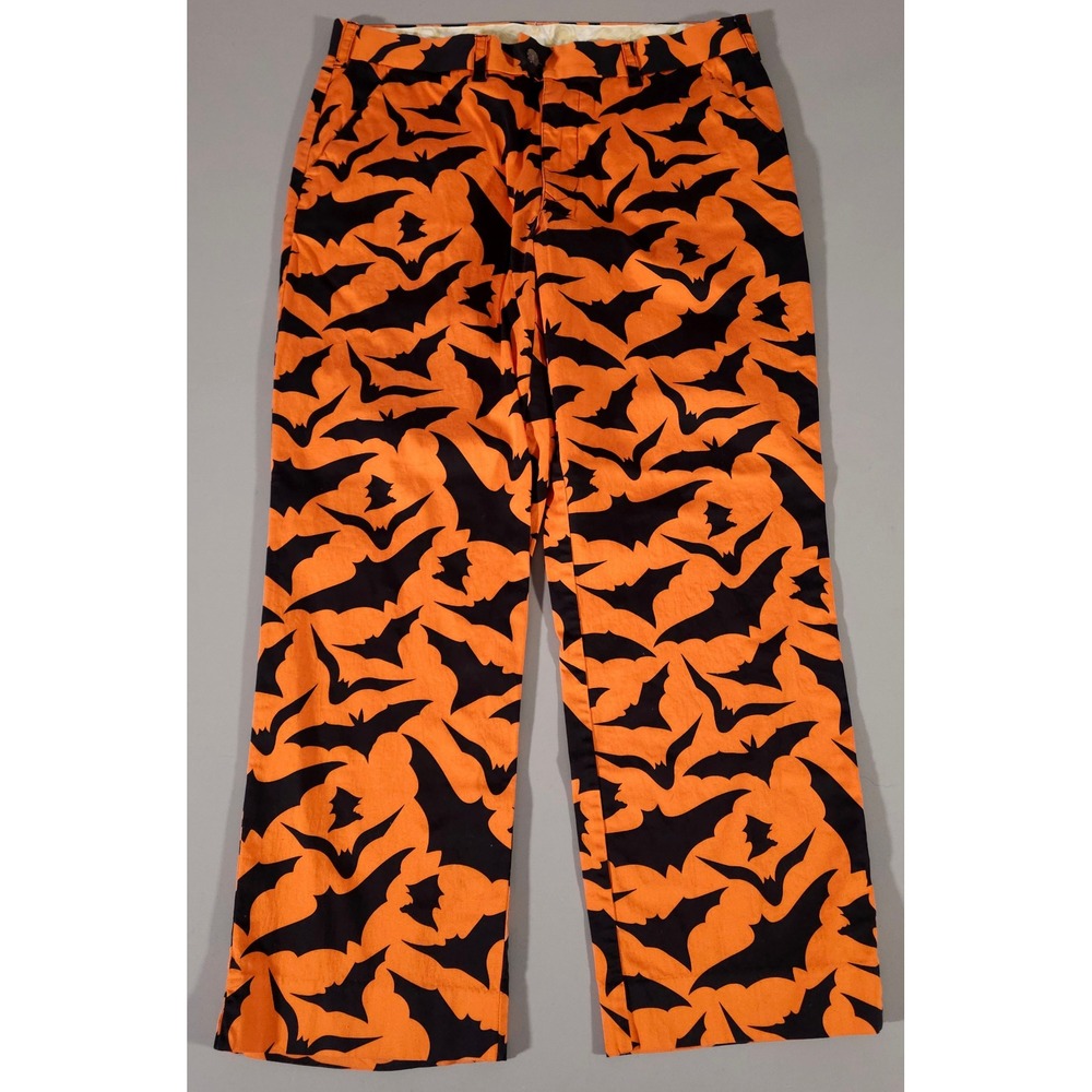 Loudmouth Pants Mens 36x30 Orange Black Bat Print Golf Trousers Halloween